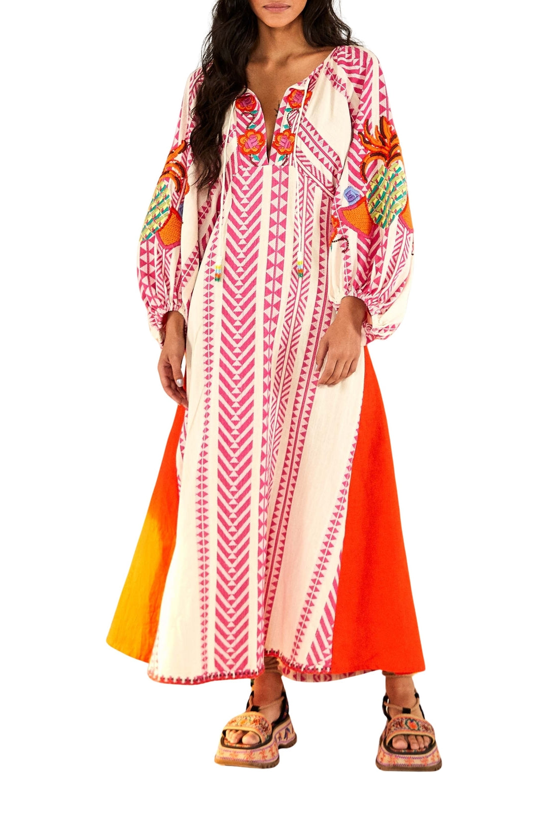 Robe longue brodée en jacquard en coton - Rose