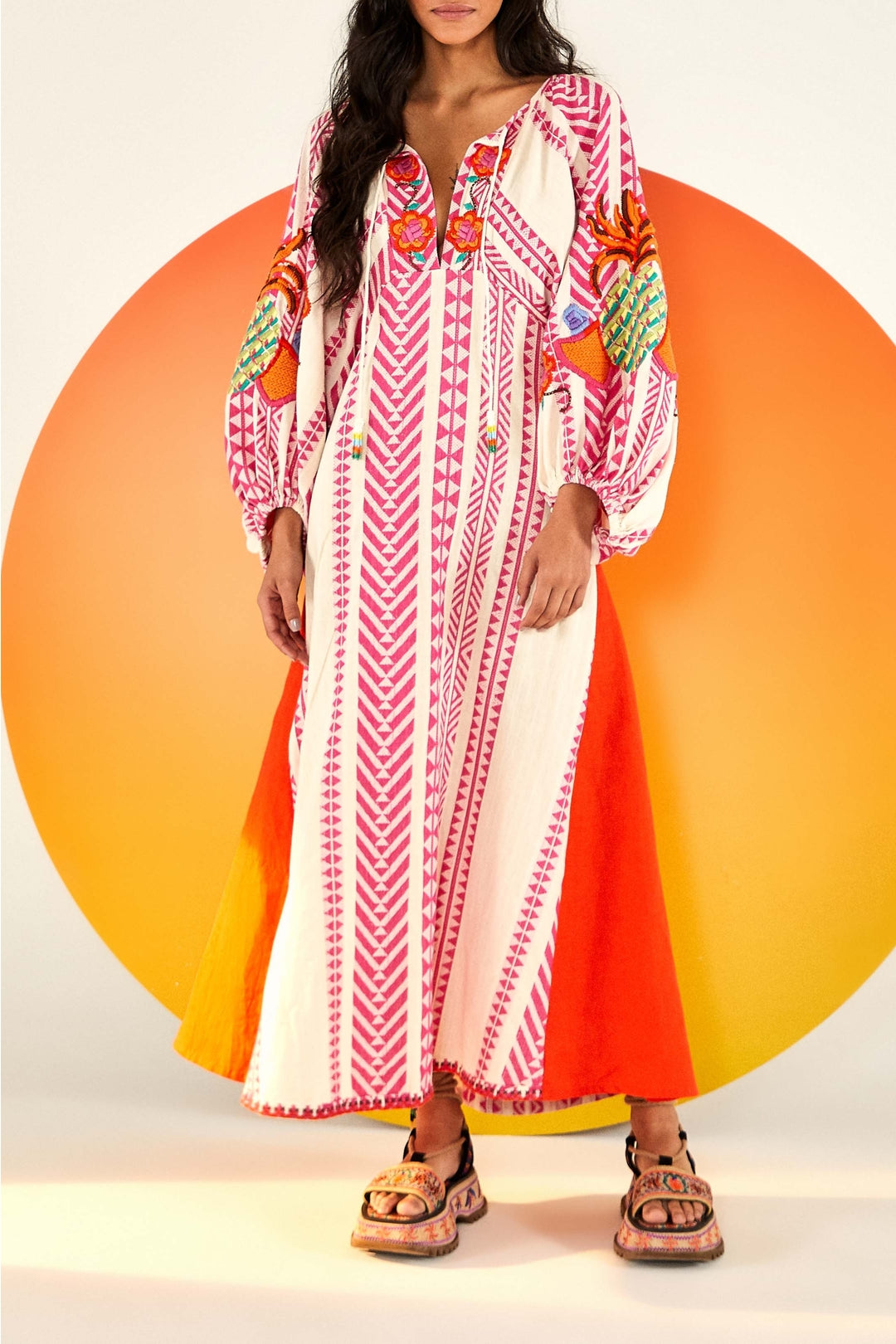 Robe longue brodée en jacquard en coton - Rose