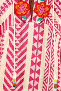 Robe longue brodée en jacquard en coton - Rose