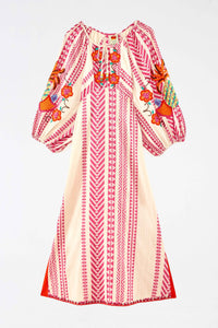 Robe longue brodée en jacquard en coton - Rose