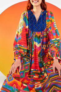 Robe midi Summer Patches façon t-shirt en lin - Multicolore