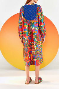 Robe midi Summer Patches façon t-shirt en lin - Multicolore