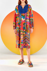 Robe midi Summer Patches façon t-shirt en lin - Multicolore