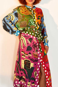 Robe midi chemise Arc-en-ciel Terre - Multicolore