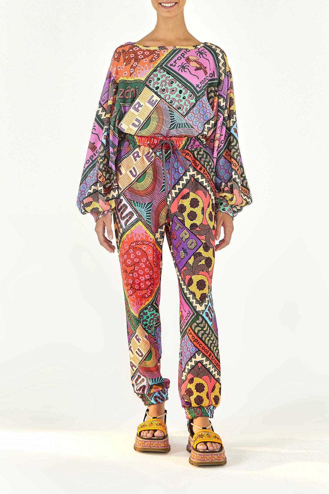 Pantalon de survêtement Dotted Patch en coton mélangé - Multicolore