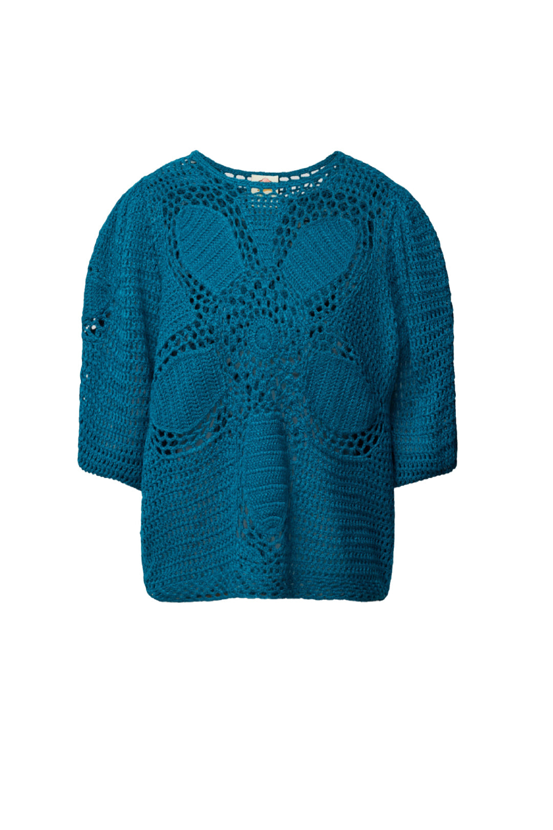 Pull à fleurs en crochet - Bleu
