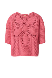 Pull à fleurs en crochet - Rose