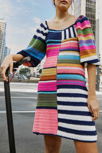 Robe courte à rayures en coton - Multicolore