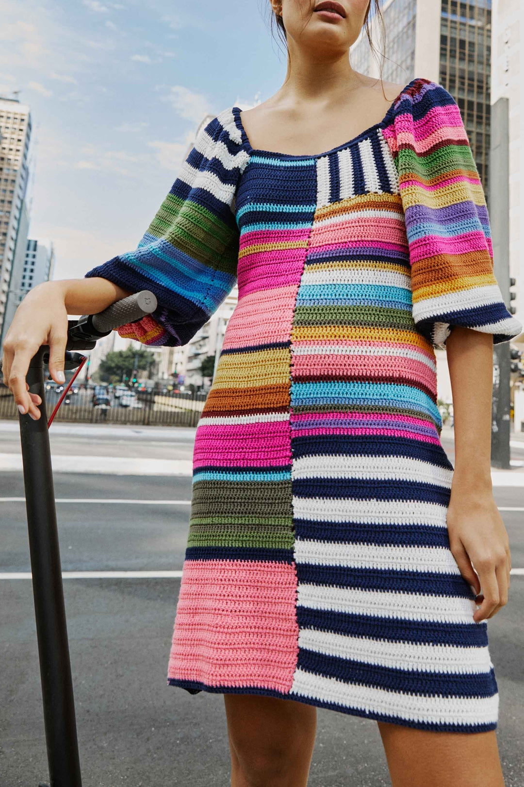 Robe courte à rayures en coton - Multicolore