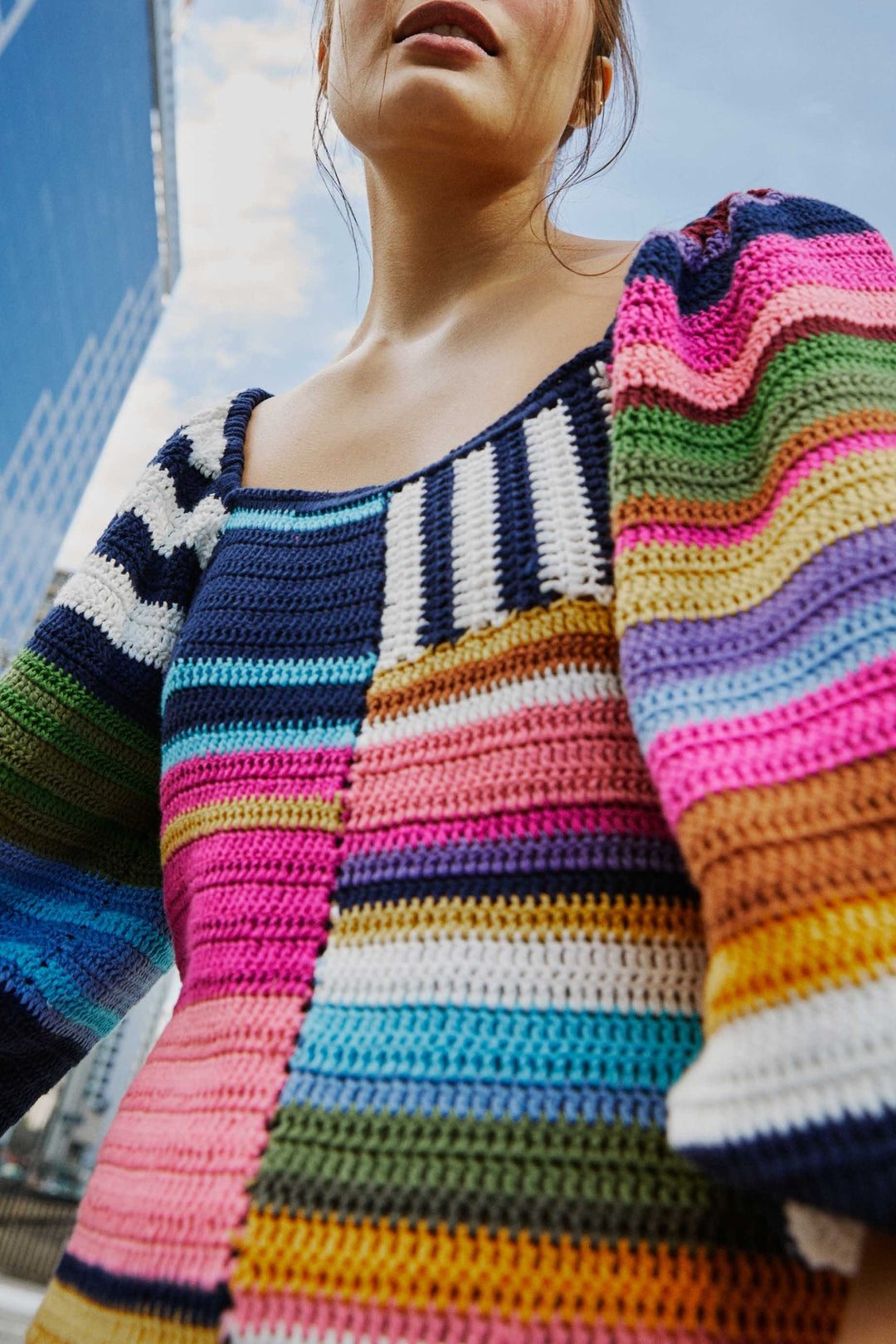 Robe courte à rayures en coton - Multicolore