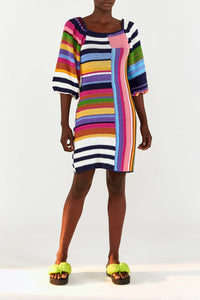 Robe courte à rayures en coton - Multicolore
