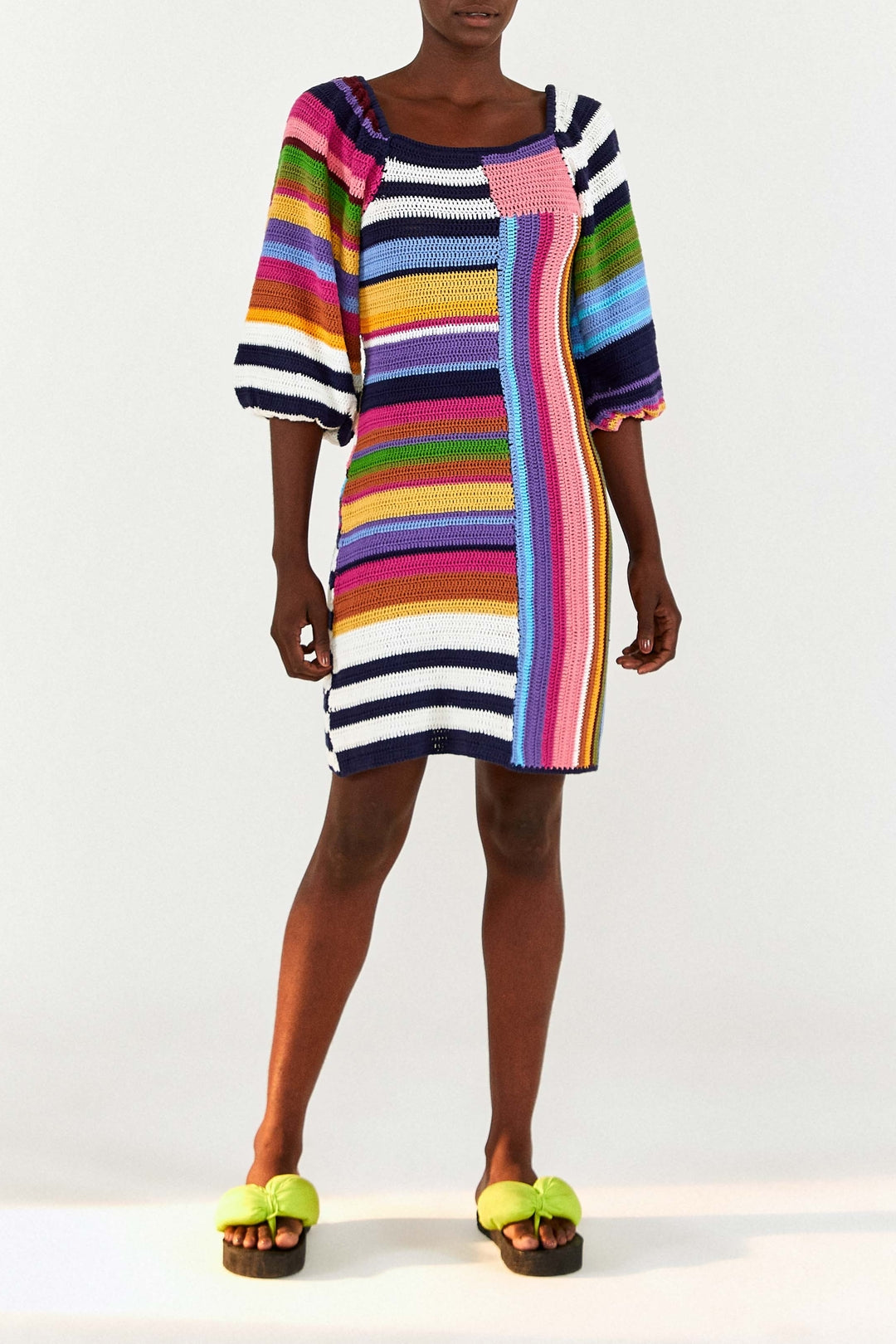 Robe courte à rayures en coton - Multicolore