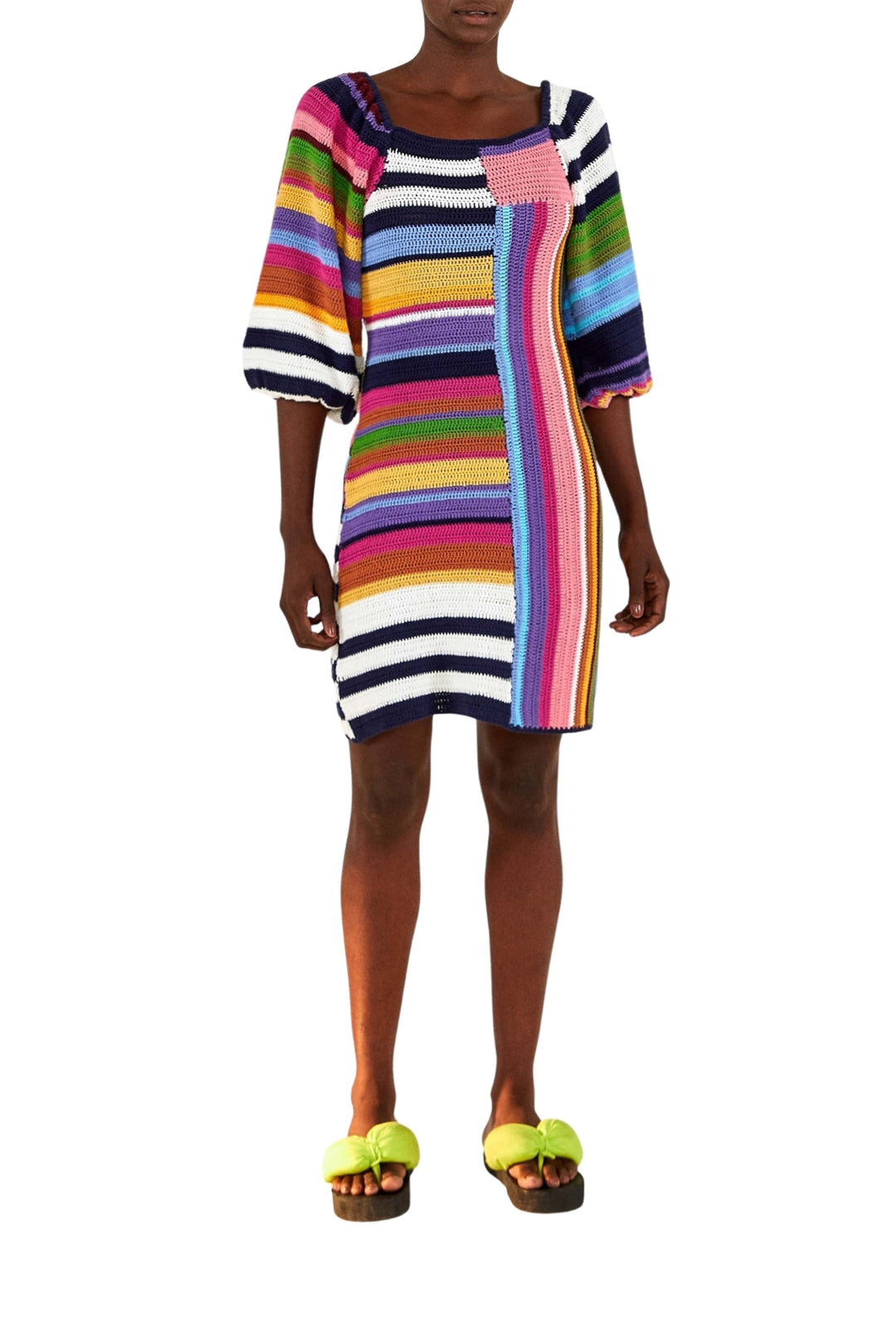 Robe courte à rayures en coton - Multicolore