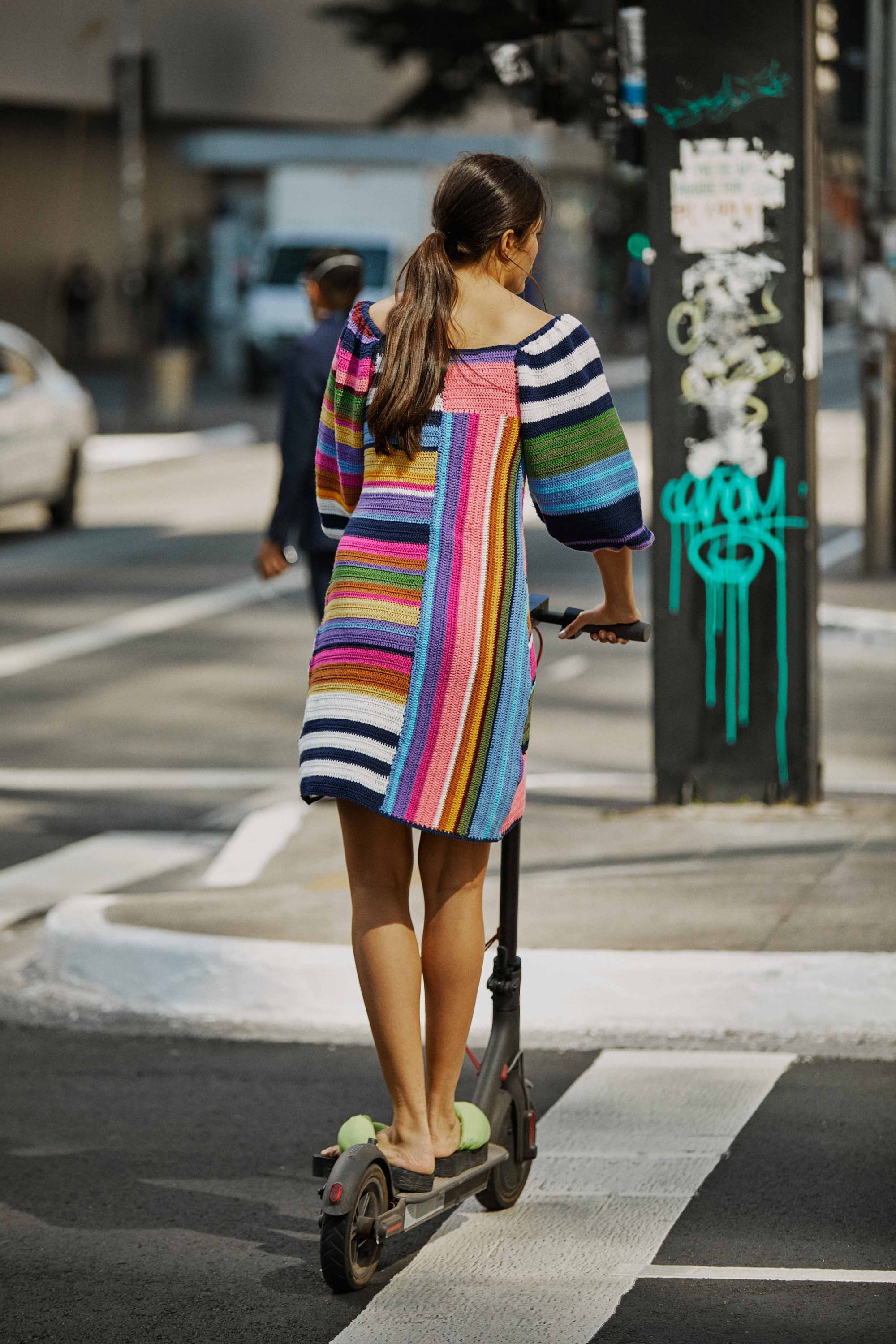 Robe courte à rayures en coton - Multicolore