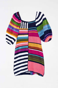 Robe courte à rayures en coton - Multicolore