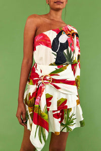 Mini jupe Spring Forest en lin - Multicolore