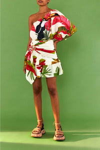 Mini jupe Spring Forest en lin - Multicolore