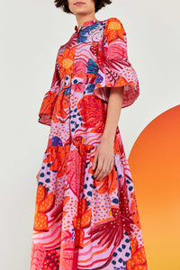 Robe midi Colorful Party en coton - Rose