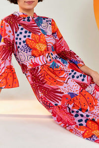 Robe midi Colorful Party en coton - Rose