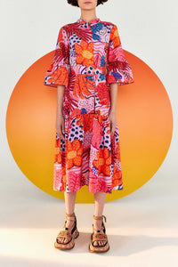 Robe midi Colorful Party en coton - Rose
