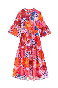 Robe midi Colorful Party en coton - Rose