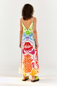 Robe longue Tropicale à motifs en lin - Multicolore