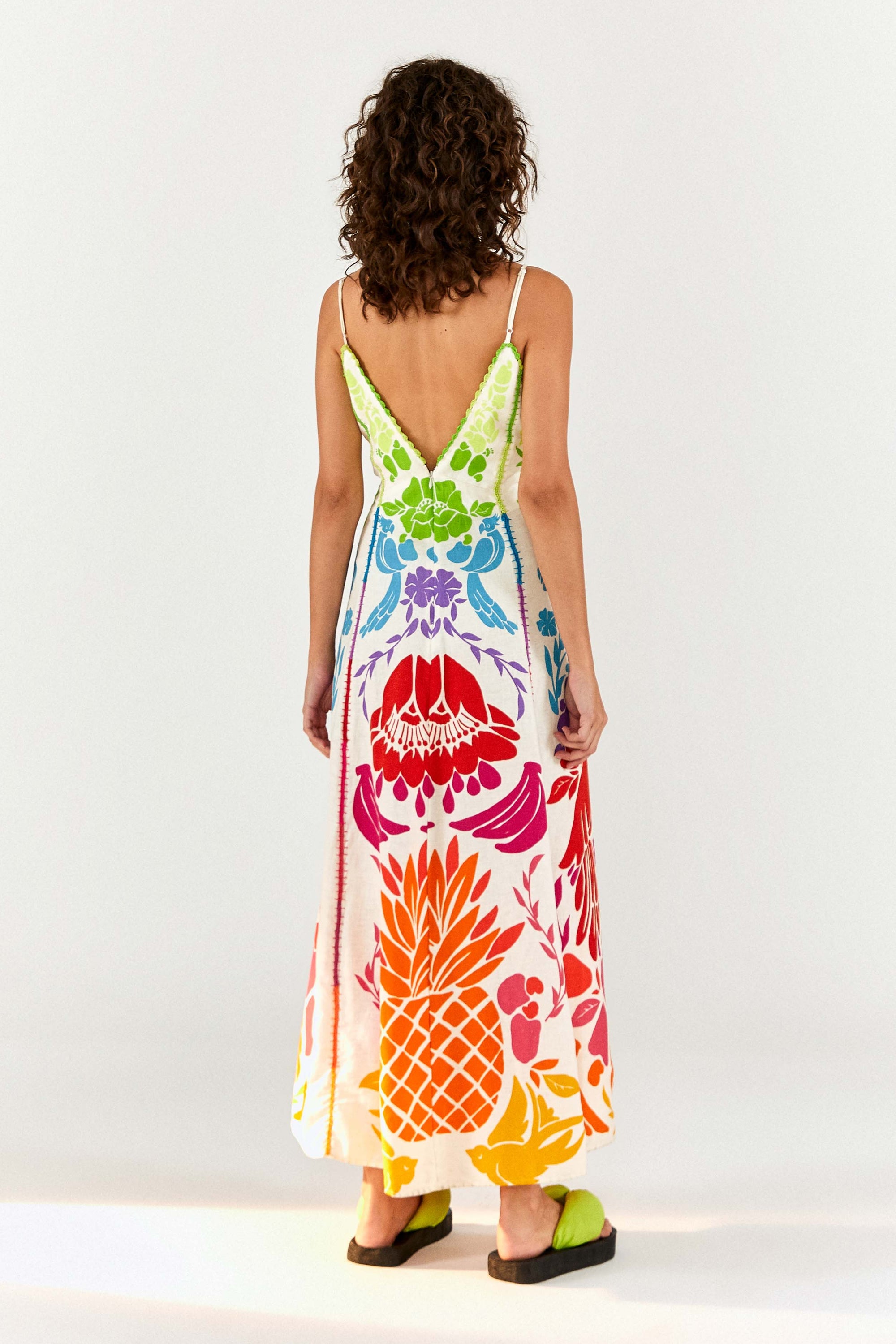 Robe longue Tropicale à motifs en lin - Multicolore
