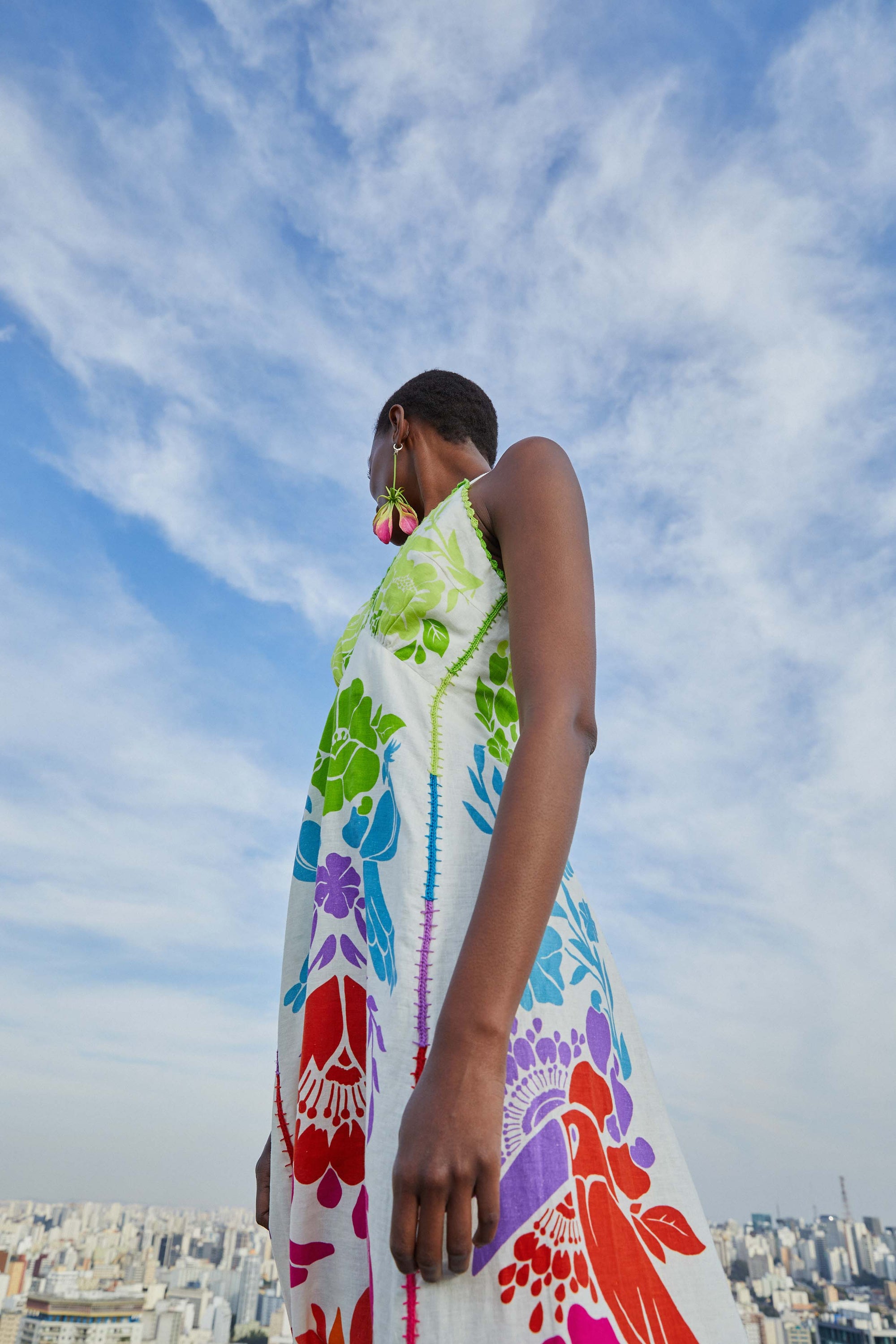 Robe longue Tropicale à motifs en lin - Multicolore
