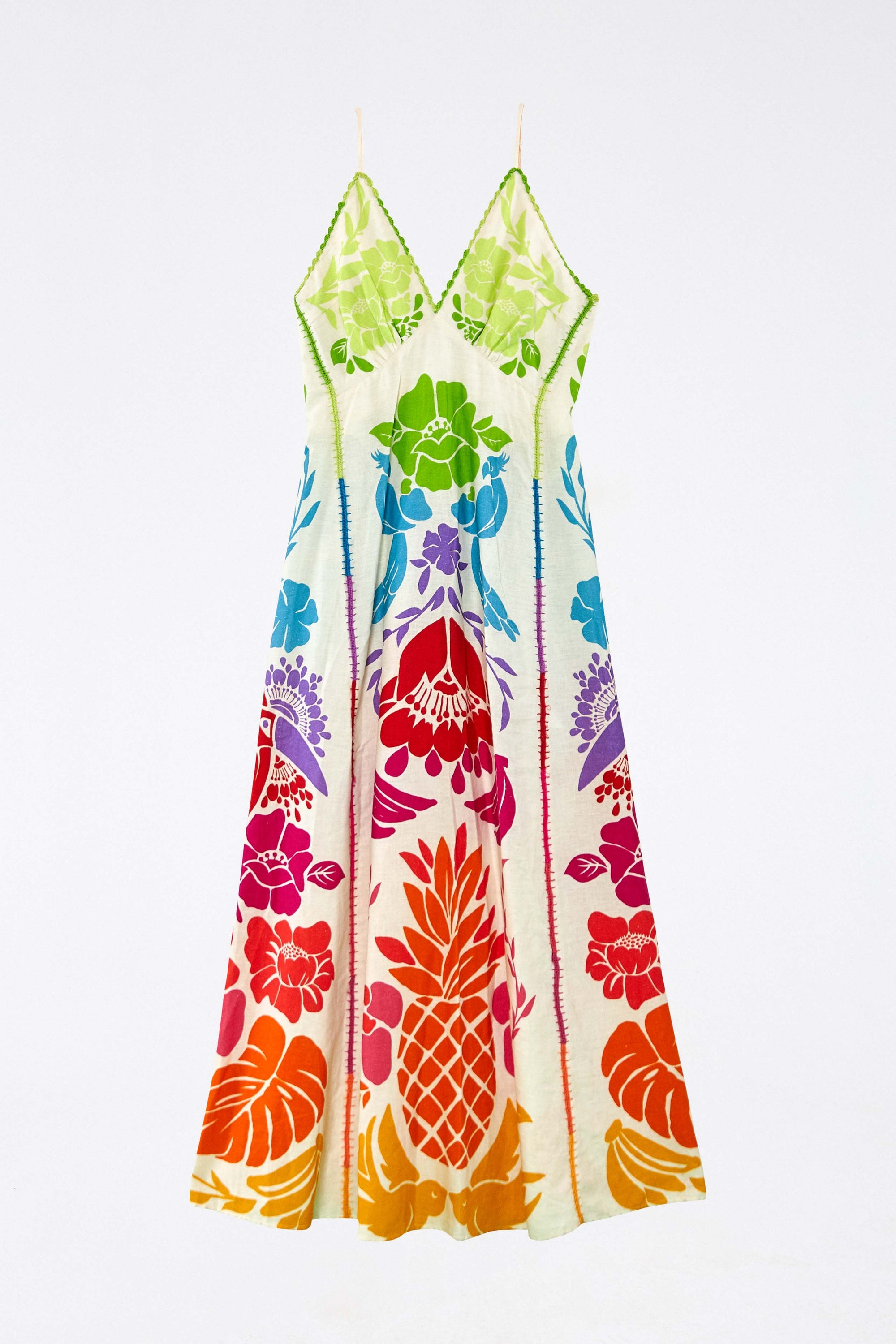 Robe longue Tropicale à motifs en lin - Multicolore
