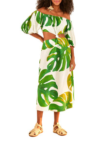 Robe midi Monstera à nœud en lin - Vert