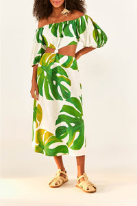 Robe midi Monstera à nœud en lin - Vert