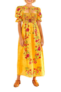 Robe longue Floral Dream en coton - Jaune