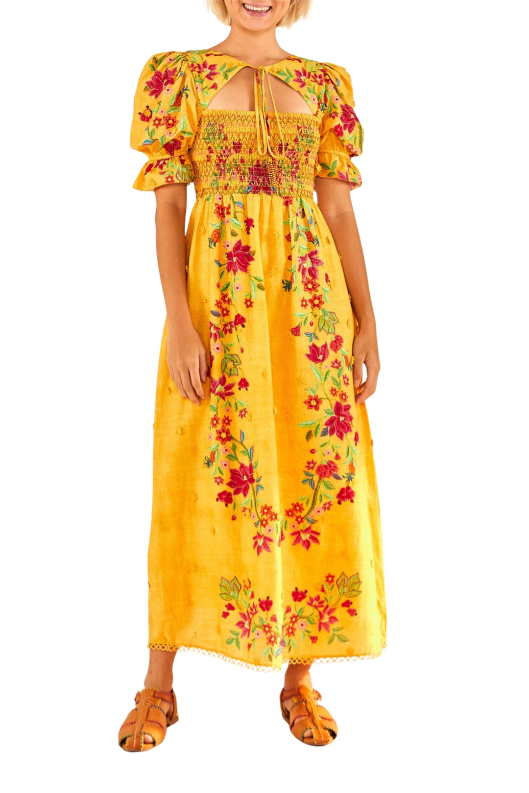 Robe longue Floral Dream en coton - Jaune