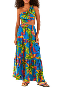 Robe longue asymétrique Sunny Day en lin - Bleu