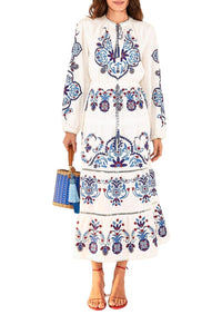 Robe longue brodée en lin - Blanc