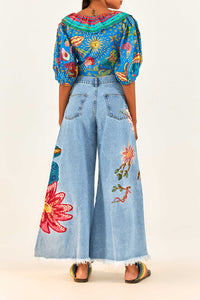 Pantalon en denim brodé - Bleu