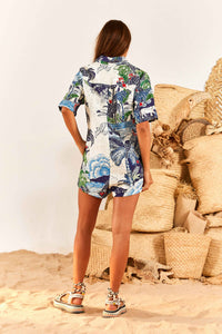 Combi-short graphique Rio en lin - Bleu