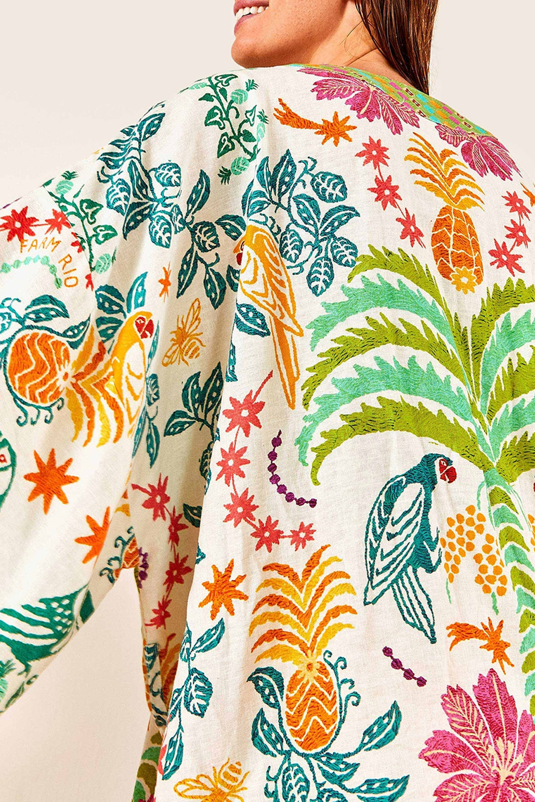 Kimono Fruits Queen en lin - Multicolore