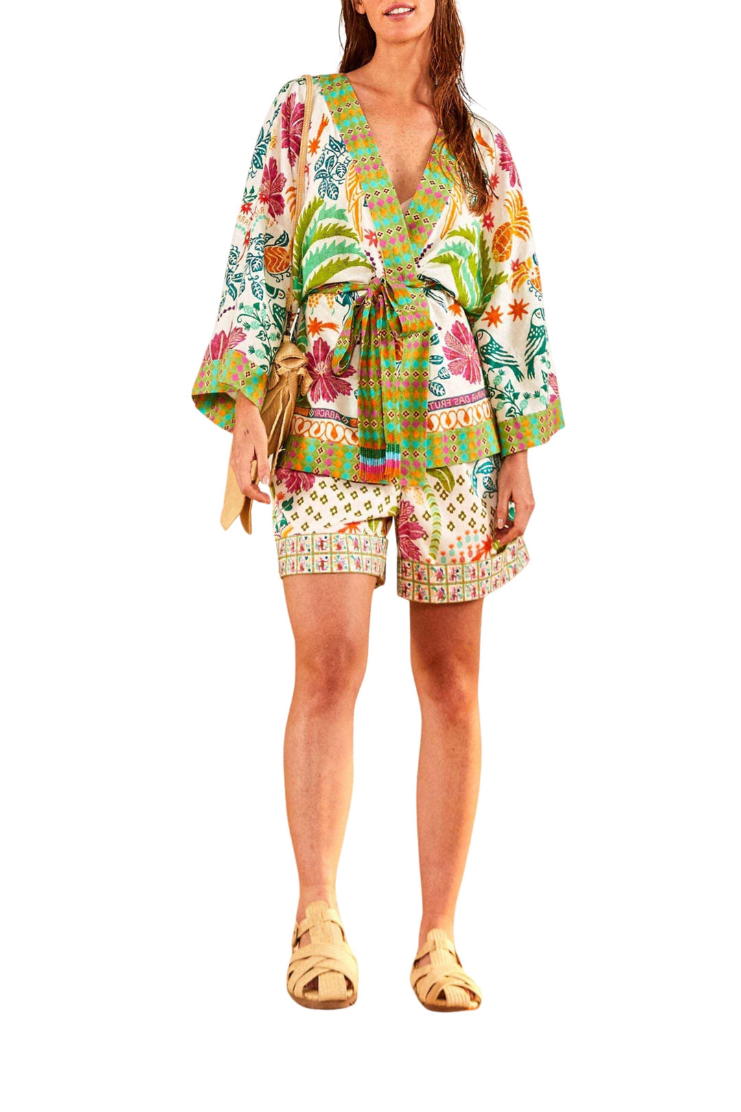 Kimono Fruits Queen en lin - Multicolore