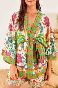 Kimono Fruits Queen en lin - Multicolore