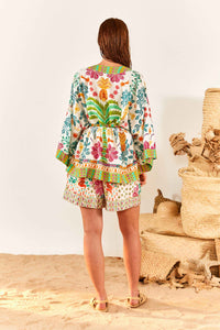 Kimono Fruits Queen en lin - Multicolore