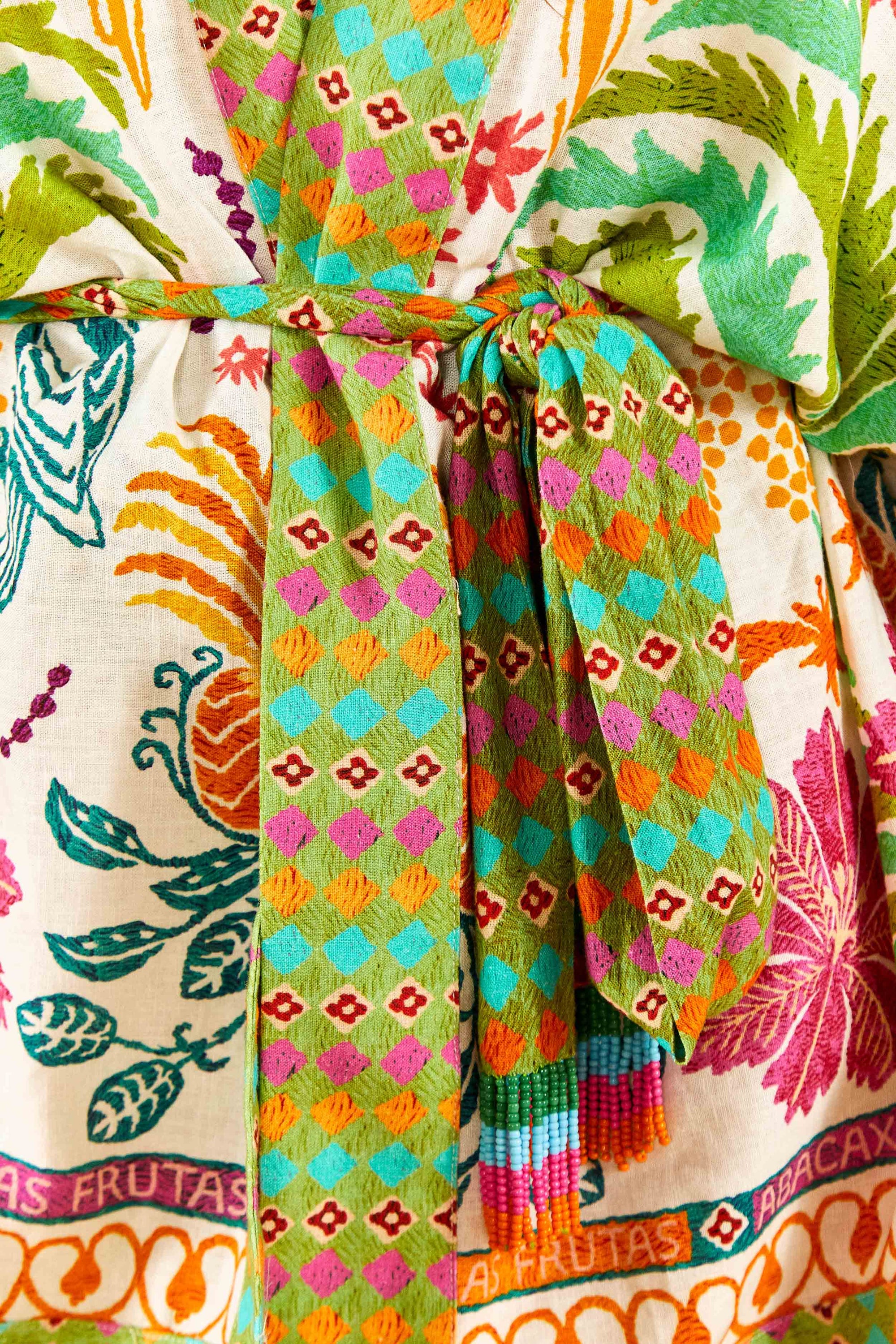 Kimono Fruits Queen en lin - Multicolore