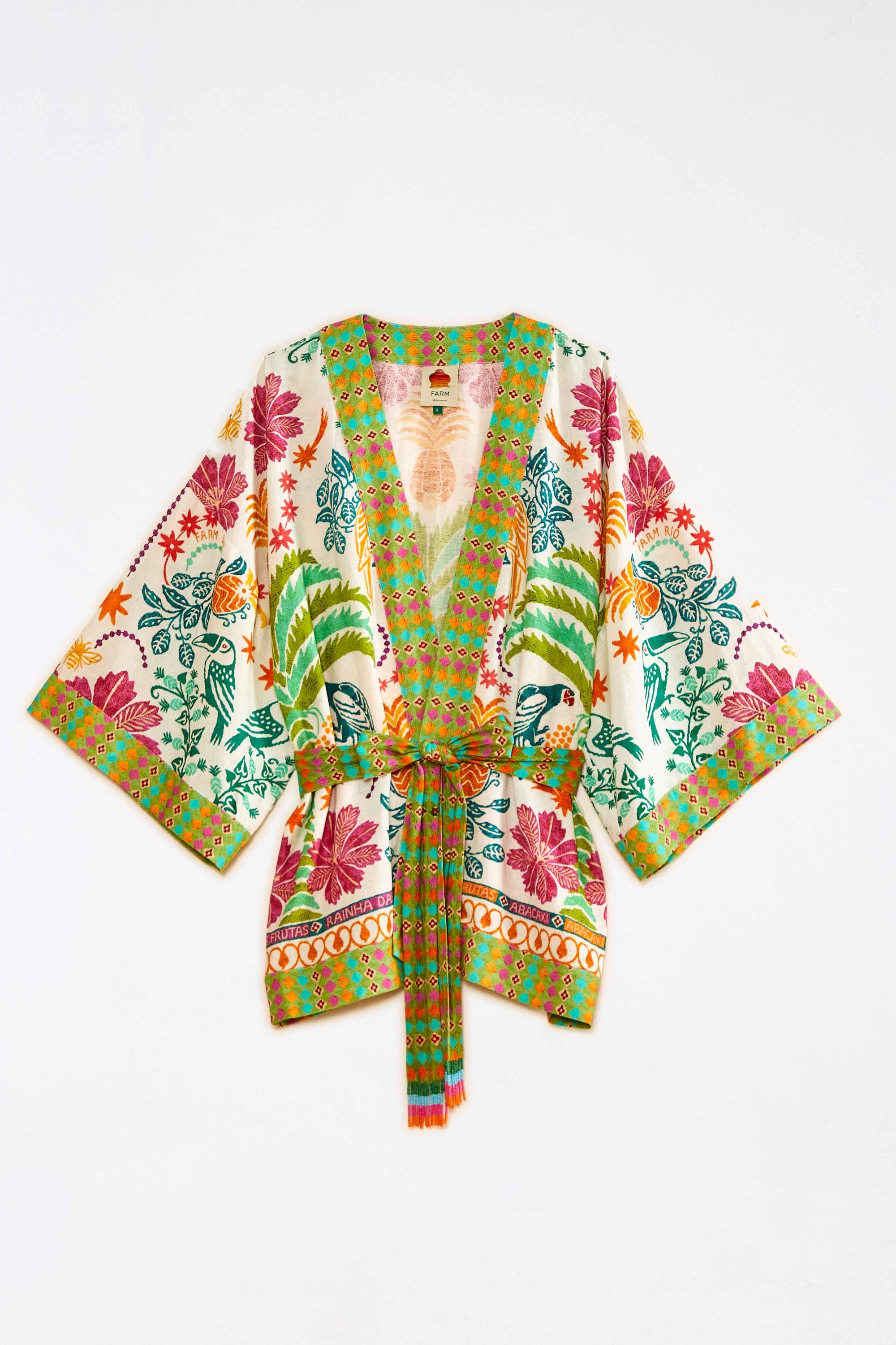 Kimono Fruits Queen en lin - Multicolore
