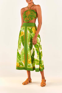 Jupe midi Fresh Forest Scarf en lin - Vert