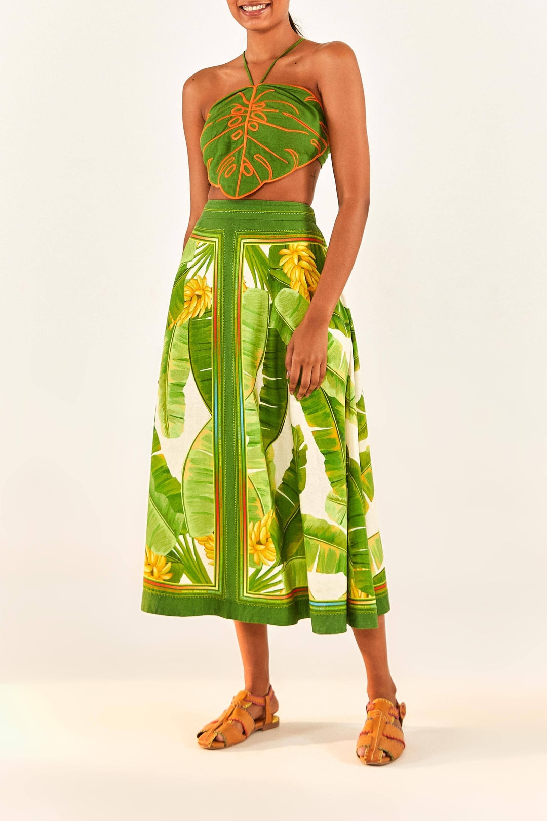 Jupe midi Fresh Forest Scarf en lin - Vert