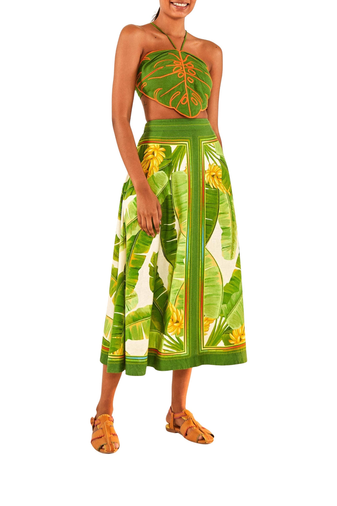 Jupe midi Fresh Forest Scarf en lin - Vert