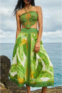 Jupe midi Fresh Forest Scarf en lin - Vert