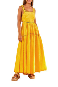 Robe longue à motif fleurs en coton - Jaune