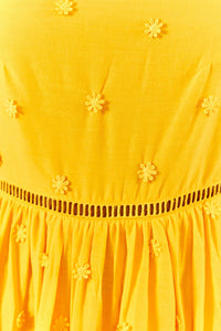 Robe longue à motif fleurs en coton - Jaune