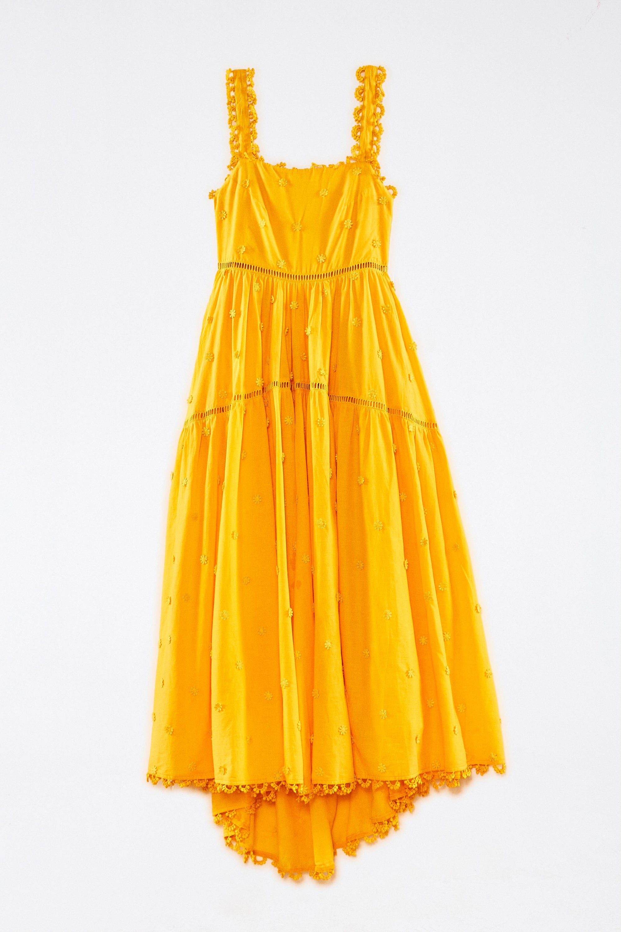 Robe longue à motif fleurs en coton - Jaune